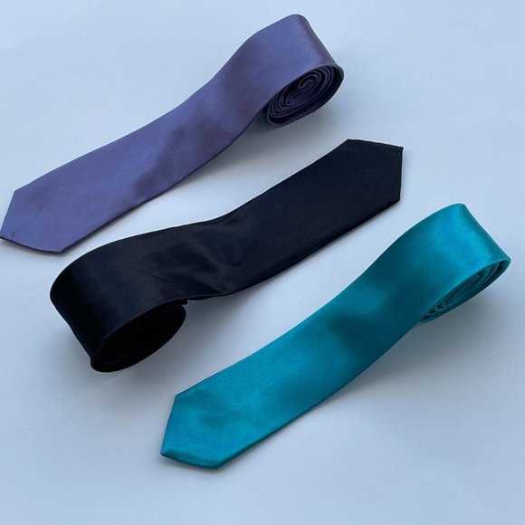 Lot of 3 Ties Men Necktie Black Turqouise Purple Slim Ties New - Picture 3 of 7